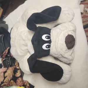 Chosun Floppy Puppy White Black  Rare Plush Laying Pink 12" Long EUC